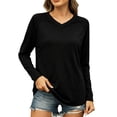 thumbnail image 1 of Women's V Neck Long Sleeve Shirts V Neck Casual Solid Fall and Winter Pullover Tops Sport Sweatshirt, 1 of 5