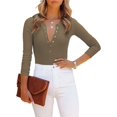 thumbnail image 1 of Women’s V Neck Long Sleeve Short Sleeve Button Down Ribbed Knit Leotards Bodysuits Tops Jumpsuit, 1 of 3