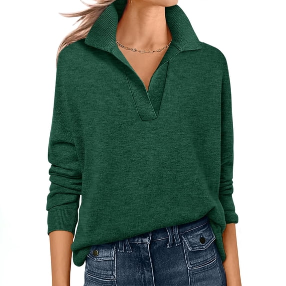 Women's V Neck Long Sleeve Sweater Lightweight Fashion Casual Knit Pullover