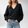 thumbnail image 1 of Women's V Neck Long Sleeve Sweater, Loose Oversized Knit Pullover Top,M,Women's Plus Size, 1 of 8