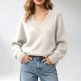 thumbnail image 1 of Women's V Neck Long Sleeve Sweater, Loose Oversized Knit Pullover Top,S,Women's Plus Size, 1 of 8