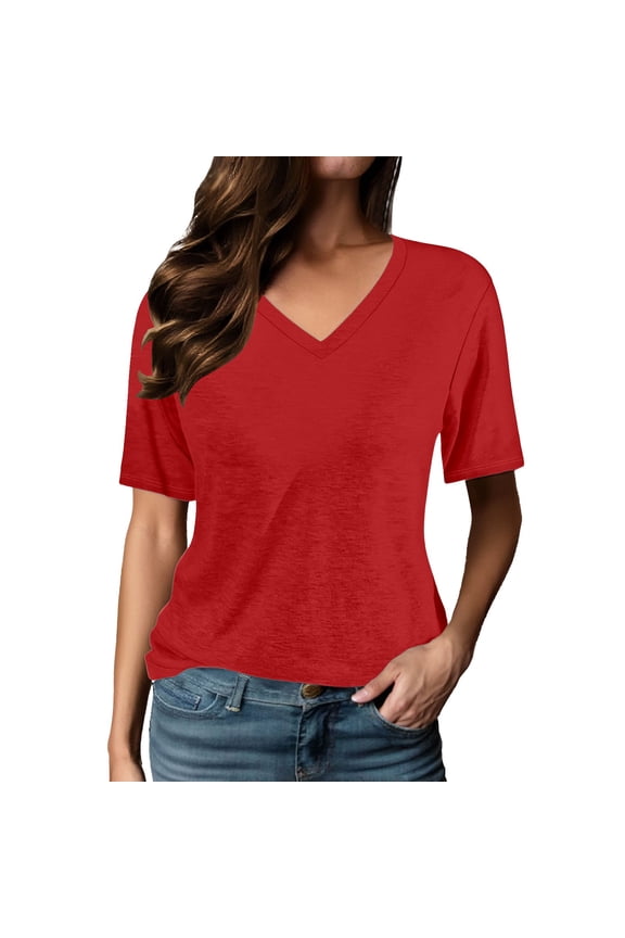 Women's V Neck Long Sleeve T Shirt Casual Letter Print Loose Fit Comfortable Soft Top for Everyday Wear