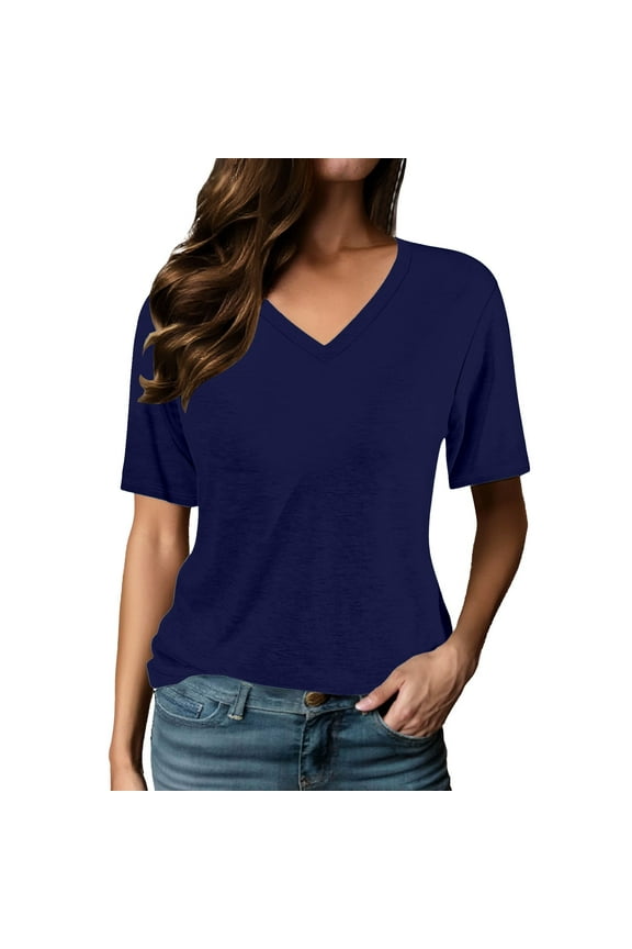 Women's V Neck Long Sleeve T Shirt Casual Letter Print Loose Fit Comfortable Soft Top for Everyday Wear