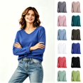 thumbnail image 1 of Women's V Neck Long Sleeve T Shirt, Solid Soft Loose Casual Top,XL, 1 of 5