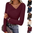 thumbnail image 1 of Women's V Neck Long Sleeve Tops Shirts Blouses Solid Color Loose Fit Casual Daily Wear Business Casual Work Office Vacation Outfits Fashion Essential Gift for Women | Aestivo,Beige XL, 1 of 7