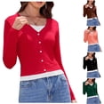 thumbnail image 1 of Women's V Neck Long Sleeve Tunic Top Shirts Blouses Loose Fit Solid Color Hollow Out Button Down Casual Daily Wear Work Office Vacation Fashion Essential Gift for Women | Aestivo,Red XL, 1 of 8