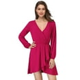 thumbnail image 1 of Women's V Neck Long Sleeve Wrap Dresses Ruffle A-Line Tunic Party Mini Dress, 1 of 4