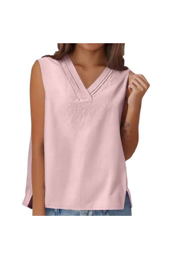 Women's V-Neck Loose Sleeveless Blouse Polyester Material, Solid Pattern, Suitable for Summer, Sizes S XXXXXL