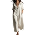 thumbnail image 1 of Women's V Neck Maxi Dress, Elegant Collared Boyfriend Tunic Dress, Solid Color Loose Kaftan Lounge Dress for Travel and Office, 1 of 6
