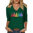thumbnail image 1 of Women's V-Neck Merry Christmas T-Shirt Winter 3/4 Sleeve Merry And Bright Christmas Tree Snowflake Snowman Graphic Tees Tops Medium, 1 of 1