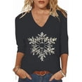 thumbnail image 1 of Women's V-Neck Merry Christmas T-Shirt Winter 3/4 Sleeve Merry And Bright Christmas Tree Snowflake Snowman Graphic Tees Tops XX-Large, 1 of 1