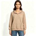 thumbnail image 1 of Women's V Neck Notch Collar Pullover Hoodie, Fleece Oversized Hooded Sweatshirt with Kangaroo Pocket, Women's Plus, Size S-3XL, 1 of 4
