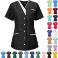 thumbnail image 1 of Women’s V-Neck Nurse Uniform Blouse - Short-Sleeve Button-Front Scrub Top for Medical, Nursing, Clinic, Healthcare, Hospital, Caregiver /Clinic Staff | Multi-Size Multi-Pocket Work Uniform, 1 of 4