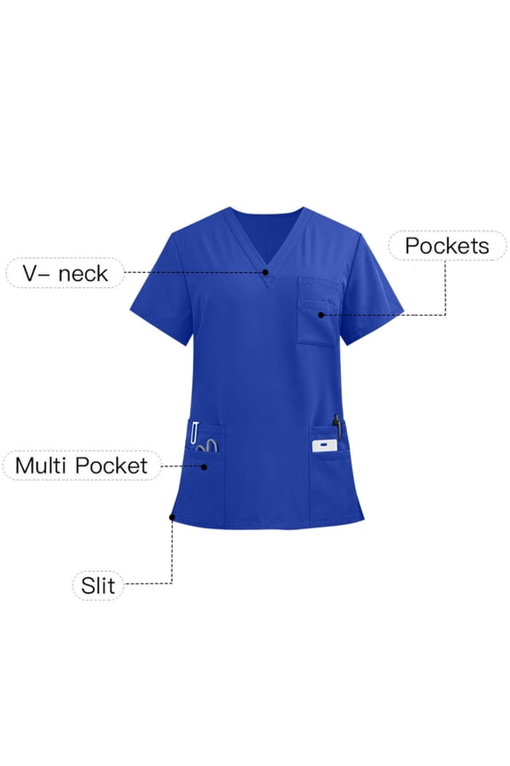 Women’s V-Neck Nurse Uniform Blouse - Short-Sleeve Button-Front Scrub Top for Medical, Nursing, Clinic, Healthcare, Hospital, Caregiver /Clinic Staff | Multi-Size Multi-Pocket Work Uniform
