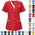 thumbnail image 1 of Women’s V-Neck Nurse Uniform Blouse - Short-Sleeve Button-Front Scrub Top for Medical, Nursing, Clinic, Healthcare, Hospital, Caregiver /Clinic Staff | Multi-Size Multi-Pocket Work Uniform, 1 of 4