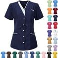 thumbnail image 1 of Women’s V-Neck Nurse Uniform Blouse - Short-Sleeve Button-Front Scrub Top for Medical, Nursing, Clinic, Healthcare, Hospital, Caregiver /Clinic Staff | Multi-Size Multi-Pocket Work Uniform, 1 of 4