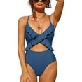 thumbnail image 1 of Women's V Neck One Piece Swimsuits Ruffled Lace Up Monokini Swimwear, 1 of 6