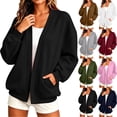 thumbnail image 1 of Women's V Neck Open Front No Button Loose Sweatshirt Cardigan,Drop Shoulder Long Sleeve Jacket with Pockets,Black,Women's Plus Size L, 1 of 9