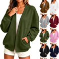 thumbnail image 1 of Women's V Neck Open Front No Button Loose Sweatshirt Cardigan,Drop Shoulder Long Sleeve Jacket with Pockets,Green,Women's Plus Size XXL, 1 of 9