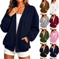 thumbnail image 1 of Women's V Neck Open Front No Button Loose Sweatshirt Cardigan,Drop Shoulder Long Sleeve Jacket with Pockets,Navy,Women's Plus Size XL, 1 of 9