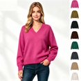 thumbnail image 1 of Women’s V Neck Oversized Knit Sweater, Loose Fit PulLover Fall Winter Knit Top,Sizes S-L, 1 of 5