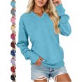 thumbnail image 1 of Women's V-Neck Oversized Sweatshirt Pullover Long Sleeve Solid Casual Basic Everyday Fall Winter Top, 1 of 7