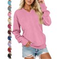 thumbnail image 1 of Women's V-Neck Oversized Sweatshirt Pullover Long Sleeve Solid Casual Basic Everyday Fall Winter Top, 1 of 7
