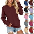 thumbnail image 1 of Women's V Neck Oversized Sweatshirt Solid Color Long Sleeve Casual Pullover Tops Fashion Loose Fit Basic Loungewear Blouse Shirts, 1 of 6