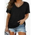 thumbnail image 1 of Women's V Neck Oversized T-Shirts Summer Short Sleeve Shirts Loose Casual Tops Tee, 1 of 6