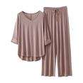 thumbnail image 1 of Women's V-Neck Pajama Set with 3/4 Sleeve Tops and Flowy Wide Leg Pants for Summer Comfort and Relaxation, 1 of 3