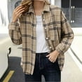 thumbnail image 1 of Women's V Neck Plaid Shirts Flannel Casual Blouses Button-Down Business Boho Tops Long Sleeve 2025 Fall Outfits Khaki XL, 1 of 6