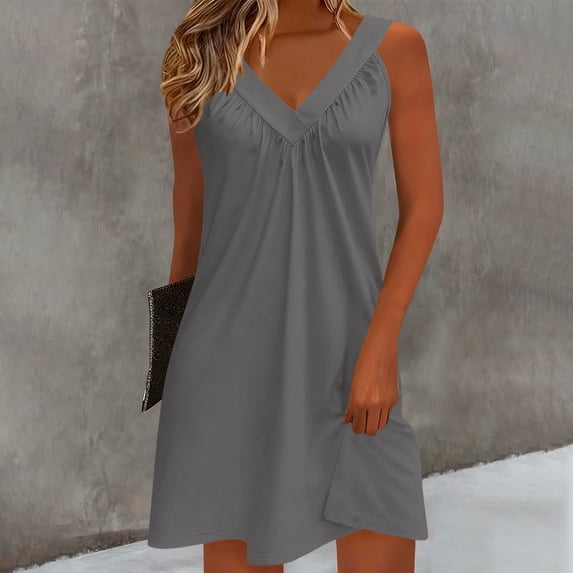 Women's V-Neck Pleated Casual Dress with Elastic Waist and Long Sleeves for Everyday Wear