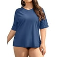 thumbnail image 1 of Women's V Neck Plus Size Rash Guard Stretchy Solid Swim Shirt UPF 50+ Swimwear Tops, 1 of 6