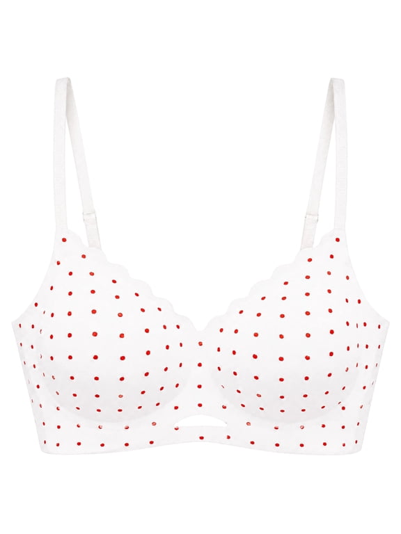 Women's V-Neck Polka Dot Seamless Wireless Bra Lightweight Breathable Thin Daily Sleep Bralette Red 32