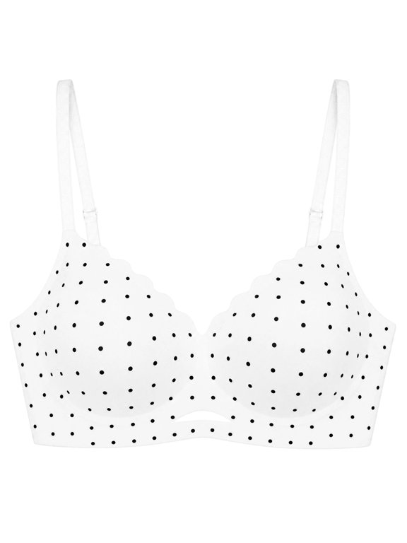 Women's V-Neck Polka Dot Seamless Wireless Bra Lightweight Breathable Thin Daily Sleep Bralette White 32
