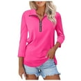 thumbnail image 1 of Women's V Neck Polo Shirt 3/4 Sleeve Quarter Zip Collared Tops Color Block Casual Dressy Fall Ladies Blouses, 1 of 9