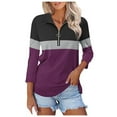 thumbnail image 1 of Women's V Neck Polo Shirt 3/4 Sleeve Quarter Zip Collared Tops Color Block Casual Dressy Fall Ladies Blouses, 1 of 5