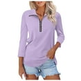 thumbnail image 1 of Women's V Neck Polo Shirt 3/4 Sleeve Quarter Zip Collared Tops Color Block Casual Dressy Fall Ladies Blouses, 1 of 9