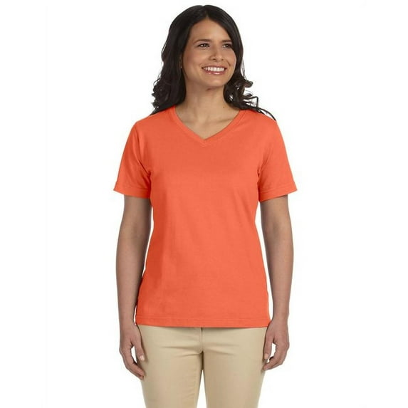 Women's V-Neck Premium Jersey Tee - Papaya - L