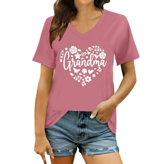 Women's V Neck Printed Short Sleeve T-Shirt Casual Summer Top Comfortable Stylish Ladies Tee Fashionable Breathable Soft Fabric