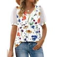 thumbnail image 1 of Women's V-Neck Printed Tee with Puffy Bubble Sleeves and Cute Fur Ball Detail, 1 of 2