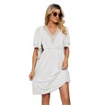 thumbnail image 1 of Women's V Neck Puff Sleeve Dress with Pocket Contrast Detail 65% rayon 30% polyester 5% polyester Knee Length, 1 of 18