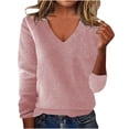 thumbnail image 1 of Women's V Neck Pullover Knitted Sweater Solid Color Long Sleeved Fall Winter Fashion Base Shirt Top, 1 of 6