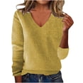 thumbnail image 1 of Women's V Neck Pullover Knitted Sweater Solid Color Long Sleeved Fall Winter Fashion Base Shirt Top, 1 of 6