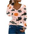 Women's V Neck Pumpkin Cat Long Sleeve Tops Casual Loose Ghost Bat