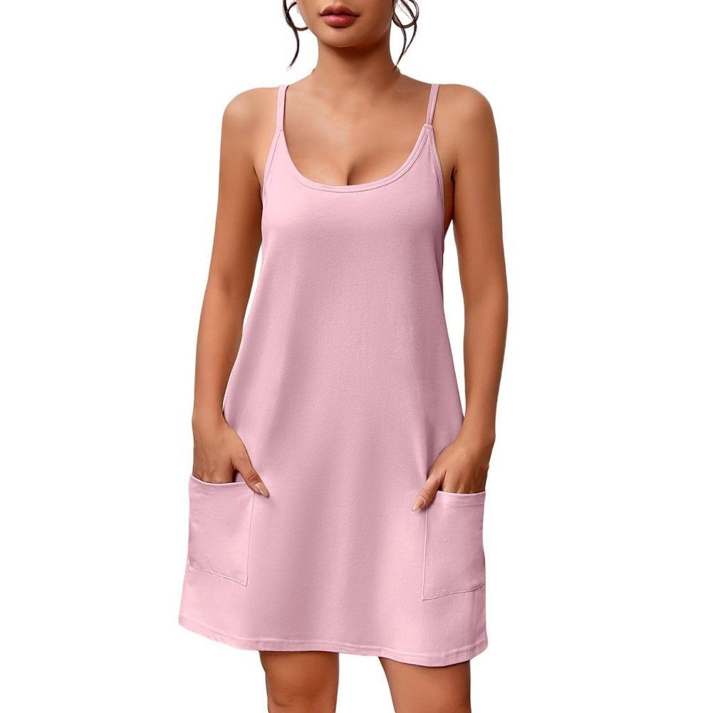 cotton sleep tank dress Ruimatai Women's Padded Tank Dress Casual Sleepwear Adjustable Straps Soft  Cotton Summer Nightgown Home Dress Sleeveless Comfortable
