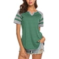 thumbnail image 1 of Women's V Neck Raglan Short Sleeve Shirts Casual Blouses Baseball Tshirts Top, 1 of 2