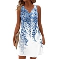 thumbnail image 1 of Women's V-Neck Retro Floral Print Sleeveless Sundress Casual Summer Dress with Smocked Back and Tiered Skirt for Picnics,Light Blue L, 1 of 5