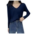 thumbnail image 1 of Women's V Neck Ribbed Knit Sweater Long Sleeve Pullover Soft Comfortable Winter Warm Layering Top Casual Outfit, 1 of 2