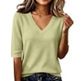 thumbnail image 1 of Women's V Neck Ribbed Tops Short Sleeve Pullover Knitted Shirts Comfy Soft Ribbed Knitted Daily Wear Basic Tees, 1 of 5
